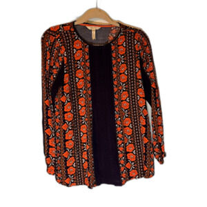 Matilda Jane Bohochic Business Casual Navy Blue Orange Flowers Lng Sleeve Top S